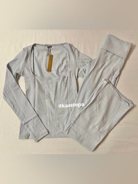 SKIMS Cotton Jersey Scoop Neck Long Sleeve T-shirt + Foldover Flare Leggings Set